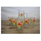 Vintage Pink Flower Drinking Glasses And Pitcher