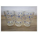 3 Retro Juice Glasses Blue Burst Pinecone