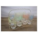 8 Floral Pastel Drinking Glasses And Caddy