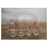 8 Mid Century Pink & Black Drinking Glasses Peacoc