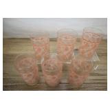 6 Pink Floral Pattern Juice Glasses, 4.25x2 Inch