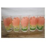 5 Peach Yellow And Green Sunflower Glasses, Federa