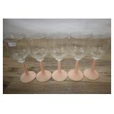 5 Vintage Pink Stemmed White Wine Glasses