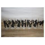 7 Black Floral Pattern Juice Glasses.