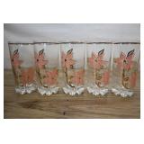 5 Pink Floral Pattern Italian Drinking Glasses.