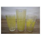 3 Yellow Swirl Vintage Glasses.