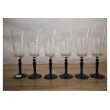 6 Swirl Pattern Black Stem Wine Glasses