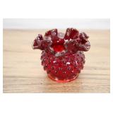 Fenton Hobnail Red Glass Vase, Wavy Rim