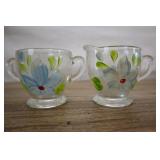 Painted Glass Cream And Sugar