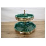 2 Tier Serving, Tidbit Tray, 6 Compartment With St