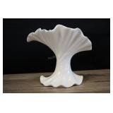 Vintage Matte White Pottery Vase, Ruffled Rim 6.5i