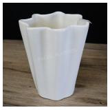 Vintage Matte White Glaze Pottery Vase, Wavy Rim