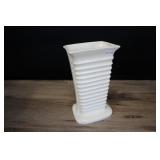 Art Deco Art Pottery Vase, Ribbed Matte White Vint