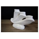 Vintage Pottery Triple Candlestick, Matte White