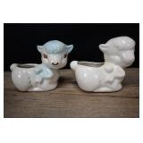 Pair Of Lamb Planters, Resting, White