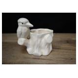 Miniature Bird And Wood Stump Planter, White