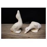 Pair Of Miniature Pottery Ducks, Matte White