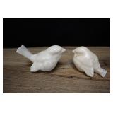 Pair Of Miniature Pottery Birds, Matte White