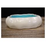 Vintage Pottery Planter Dish, White & Turquoise