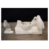 Vintage Bird Planter And Figurines, White