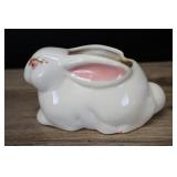 Miniature Pottery Bunny Planter, White And Pink