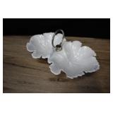 Vintage Leaf Serving Tray, Caddy, White Pottery