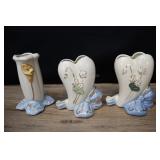 Set Of 3 Vintage Vases, Heart Shaped, Fluted