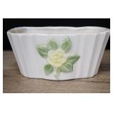 Rectangle Pottery Planter, Matte White With Yellow