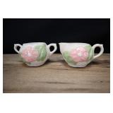 Cream And Sugar Set, Ivory With Pink Flower