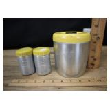 Vintage Tin Canister And Salt & Pepper Kitchen Set