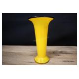 Yellow Czechoslovakian Art Glass Vase, Black Rim