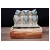 Three Owls On A Log, Ceramic Planter Box