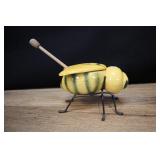 Ceramic Bee Honey Pot With Wire Legs, Lid & Honey