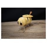 Ceramic Bee Honey Pot With Wire Legs, Lid & Honey