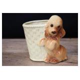 Vintage Puppy With Basket Planter, Yellow & Brown