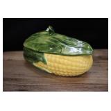 Ceramic Corn Tureen With Lid, Yellow & Green