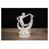 Vintage Art Nouveau Girl Flower Frog, White Cerami