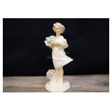 Chalkware Girl In Dress With Flowers