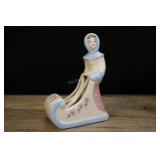 Rare Weil Ware Pottery Girl On Sled Planter