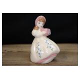 Weil Ware Pottery Girl In Pink Bonnet With Gift Bo
