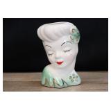 1950s Glamour Girl In Green Wall Pocket Head Vase