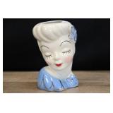1950s Glamour Girl In Blue Wall Pocket Head Vase