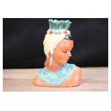 Vintage Head Vase Lady In Green, Glazed Clay