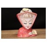 Vintage Wall Pocket Head Vase Lady In Pink With Ey