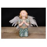 Kneeling Angel Figurine In Blue Gown And Gold Bead
