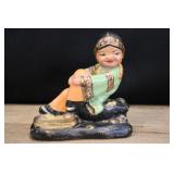 Vintage Chalkware Asian Girl Wishing Well Bookend