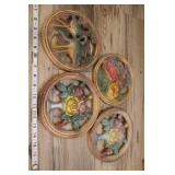 Set Of 4 Vintage Chalkware Wall Hangers, Birds And