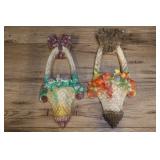 Pair Of Vintage Chalkware Flower Basket Wall Hange