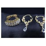 Gold Over Sterling Silver Square Ring And Hoop Ear