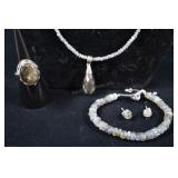 Grey Labradorite & Sterling Silver Ring, Earrings,